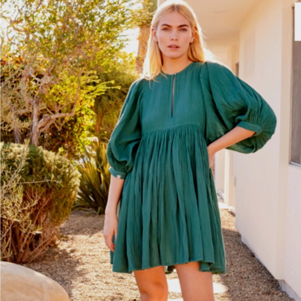 New Anthroplogie Sundry Boho Tunic Dress Organic Cotton Sage Green Small 1